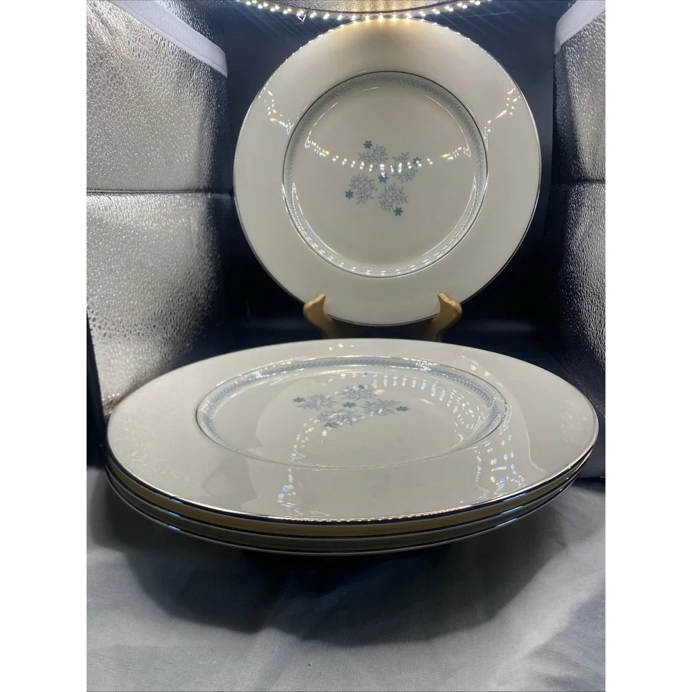 4 Lenox Charmaine MCM Dinner Plates Stunning‎ Platinum Rim VTG U. S. A.